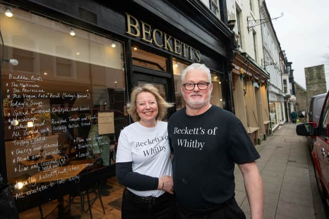 Liam and Julie Fitzpatrick at their café, Becketts, in Whitby.