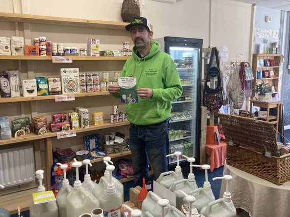 Mark Cunningham, owner of 'Beauty not the Bleach", at Planetwise where he buys his bleach-free products.