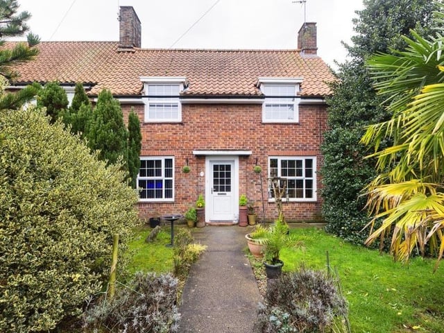The attractive frontage of this three-bed end terraced home, for sale in Bridlington