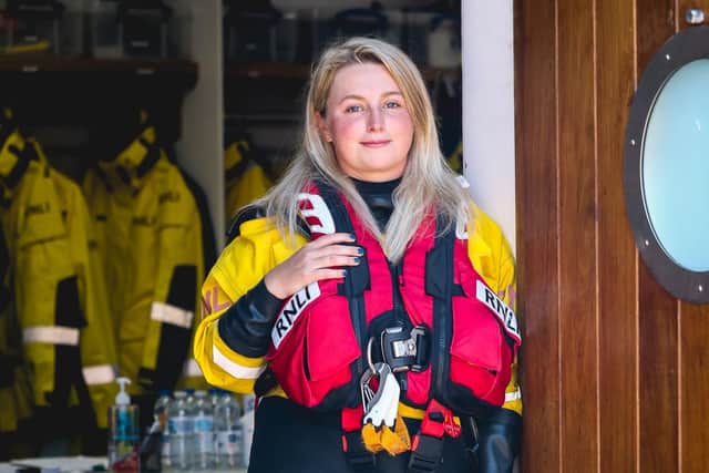 Leah Hunter in her inshore lifeboat gear. Image: RNLI/Ceri Oakes