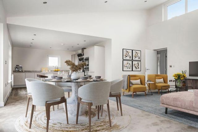 The open-plan kitchen and living room.