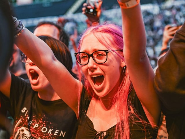 An emotional fan enjoying the gig.