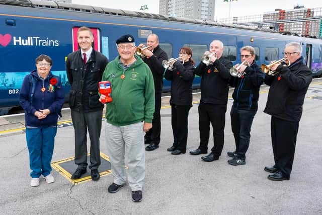 Denis and Barbara Scaife with Nathan Rayne from Hull Trains and East Riding of Yorkshire Band members.