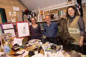 Festival director Julian Caddy with artists Claire Ward, left, and Lydia Hann, right, who will be exhibiting at the Shakespeare Gallery at Scarborough Art