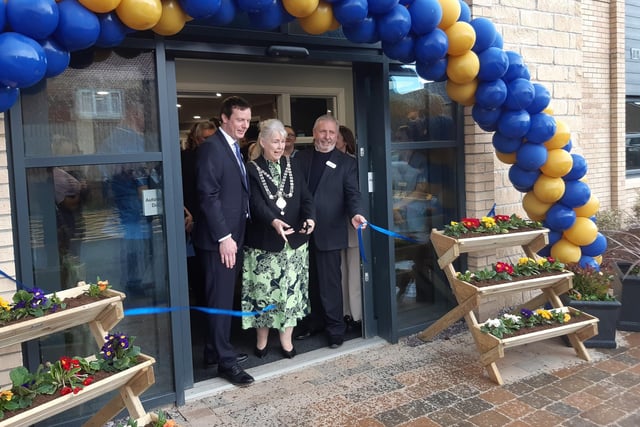 Myor of Whitby, Cllr Linda Wild, officially cuts the ribbon at The Mayfield care home in Whitby, with Tobyn Dickinson, CEO of Cromwell Care.