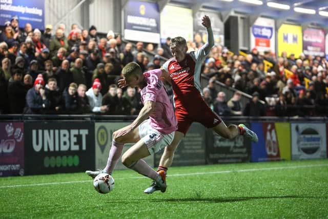 Scarborough Athletic winger Harry Green's injury compounded a miserable night as the hosts slumped to a 2-0 National League North loss against Curzon Ashton on Tuesday night. Photos by Zach Forster