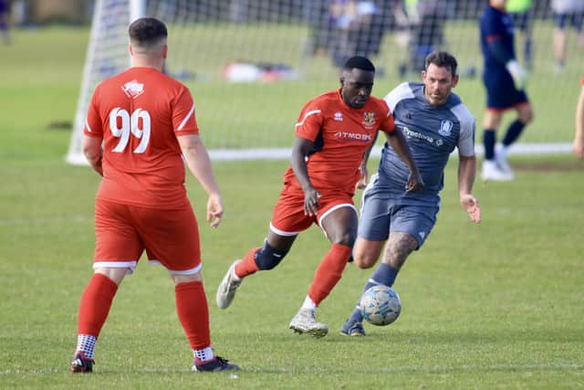 Bridlington Town Reserves (red kit) won 6-3 in their derby match at Brid Rovers Millau. Photo by TCF Phjotography