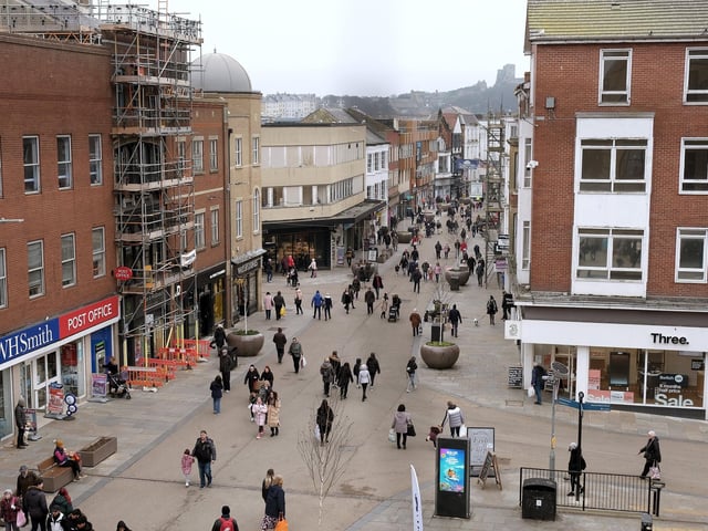 Scarborough's high street, pictured from above, in February 2023.