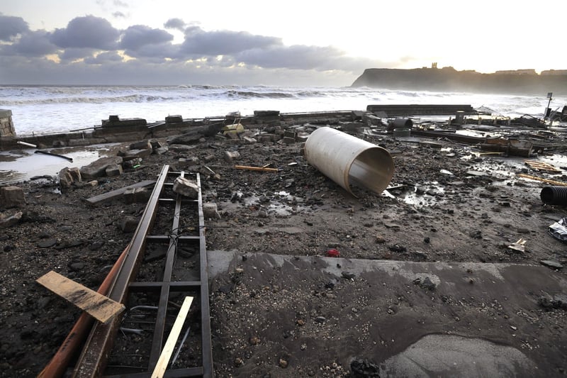 The scene of devastation at the Yorkshire Water site on Scarborough's North Bay where the sea wall was badly damaged in 2013.