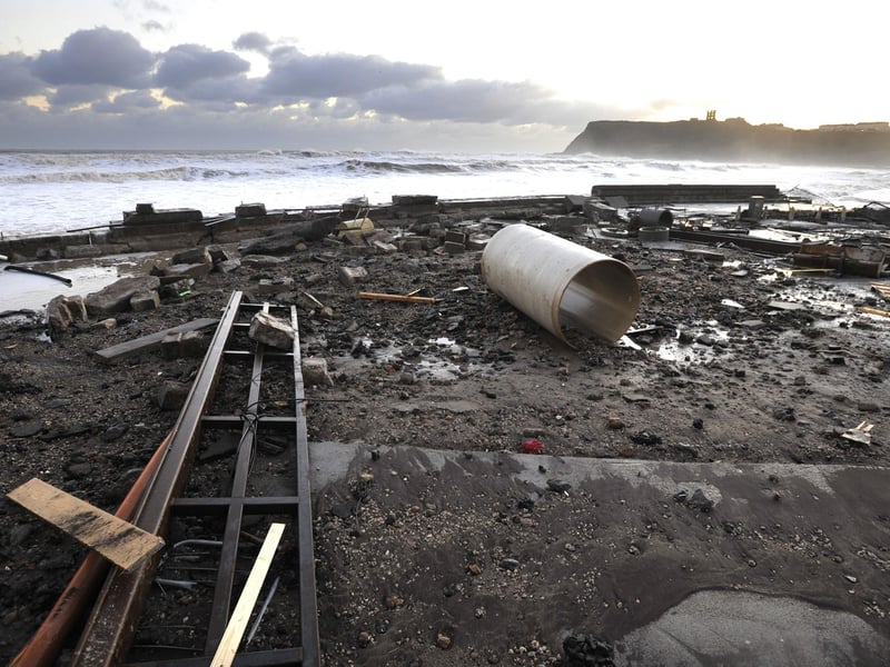 The scene of devastation at the Yorkshire Water site on Scarborough's North Bay where the sea wall was badly damaged in 2013.