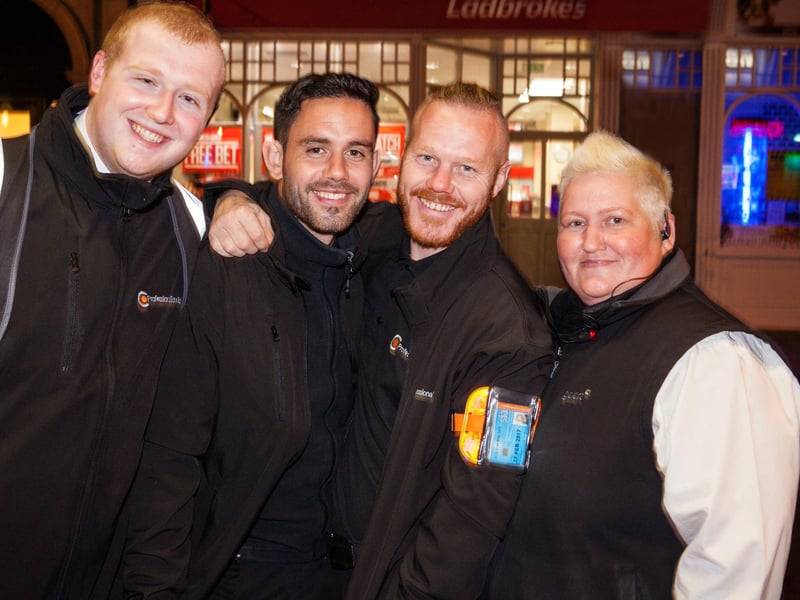Tom, Ste, Ginge & Del welcoming the punter's into Blue Lounge & Quids Inn.
