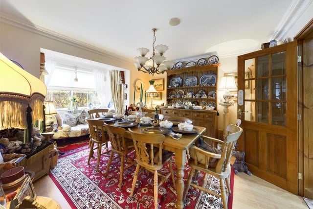 The dining room has a box bay window.