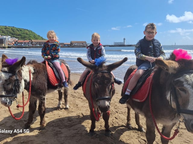 This lovely trio are enjoying a leisurely donkey ride on the beach.