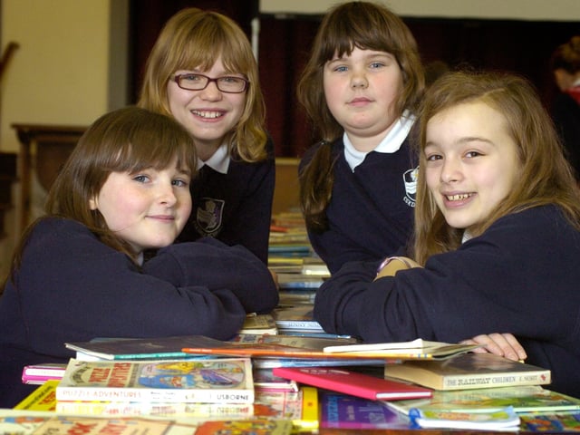 L-R: Charlotte Winspear, Amelia Hyde, Jessica Giddins and Polly Buxton who helped with the table top sale at Eskdale School to raise money for Maric Curie.
w100604b