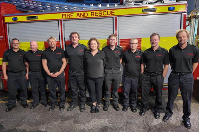 Jo Coles, Deputy Mayor for Policing, Fire and Crime with firefighters at Whitby Fire station