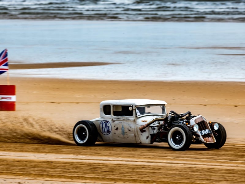 This years The Race the Waves Vintage Beach Race festival held on Bridlingon's south beach with over one hundred competitors taking part in the event from the early years of coastal motor racing to post-war American hot-rodders and drag racing culture. Picture By Yorkshire Post Photographer,  James Hardisty. Date: 22nd April 2023.