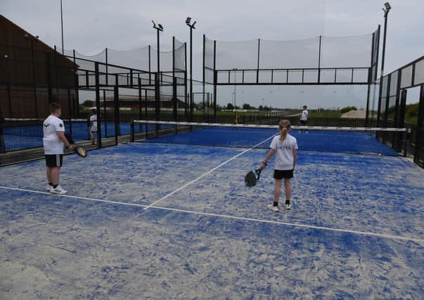 Junior players try out the new Padel courts at Scarborough Rugby Club. PHOTO BY PAUL TAIT