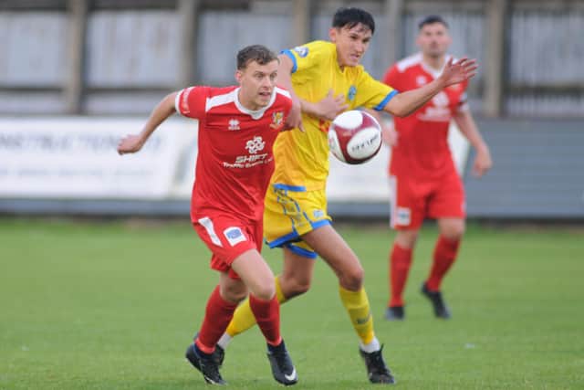 Super-sub Ellis Barkworth hit a late winner for Bridlington Town at Grimsby Borough. PHOTO BY DOM TAYLOR