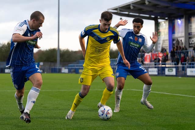 Luca Colville on the ball for Boro at Curzon Ashton. Photo by Wandering Photography