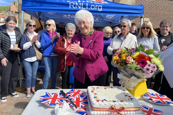 Ada Myers pictured at her 90th birthday celebrations at Whitby Lifeboat Station.