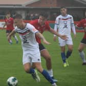 Frankie Whelan in action for Whitby Town during their 5-1 loss at Redcar on Saturday. PHOTO BY OWEN COX