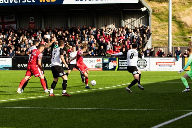 Kieran Burton scores the winner in the 1-0 home win against Telford in October.