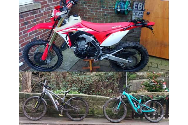 Police are appealing for anyone who has seen the motorbike or electric bicycles to get in touch