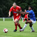 Boro striker Frank Mulhern in action during the 2-1 win against Marske United at Guisborough on Saturday. PHOTO BY ZACH FORSTER