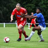Boro striker Frank Mulhern in action during the 2-1 win against Marske United at Guisborough on Saturday. PHOTO BY ZACH FORSTER