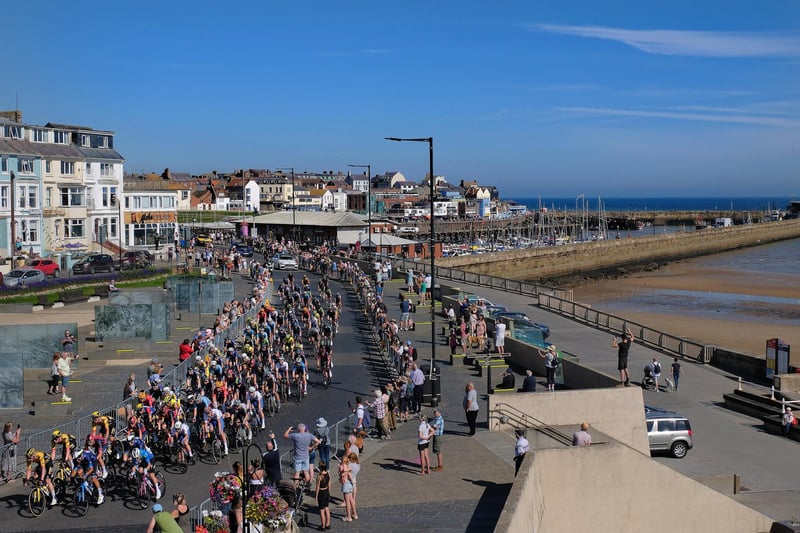 The Tour of Britain races along Bridlington Seafront.