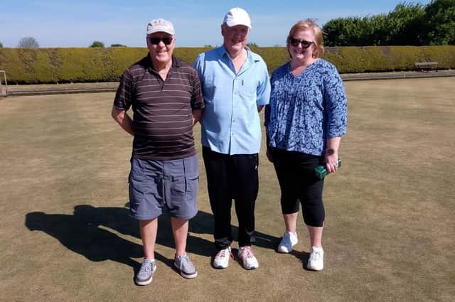 From left, the Seamer Bowling Club Team of Three winners are Peter Rawson, Derek Everson and Gail Hyland