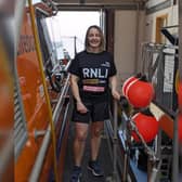 Mel D'Eath on Scarborough RNLI lifeboat in the station. Photo courtesy of Scarborough RNLI.