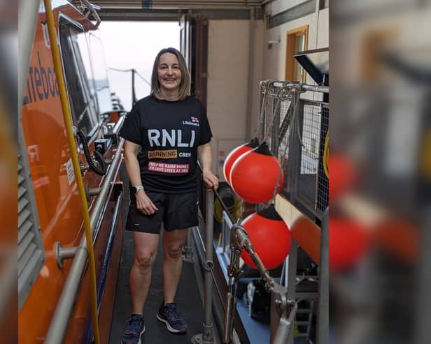 Mel D'Eath on Scarborough RNLI lifeboat in the station. Photo courtesy of Scarborough RNLI.