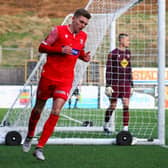 Jake Charles scored the first goal for the visitors Scarborough Athletic at King's Lynn Town