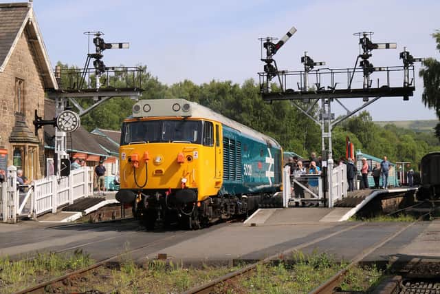 Class 50 No 50021 Rodney departs Grosmont. photo: Peter Horner.