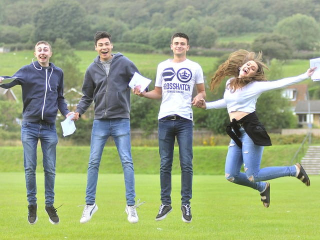 Leaping with joy Kyle Marsham ,Scott Swift, Nathaniel Porter and Rebekah Tucker in 2016.
