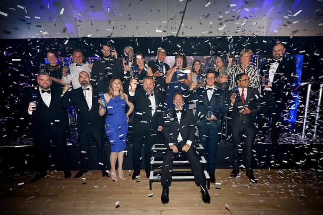 All the winners on stage at The Scarborough News Business Excellence Awards 2023 at The Scarborough Spa. Photo by Richard Ponter