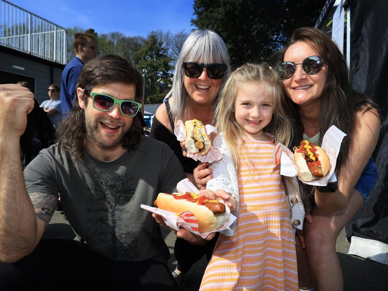 Vegan hot dog time Ryan, Leigh, Penny and Debby having a great time.