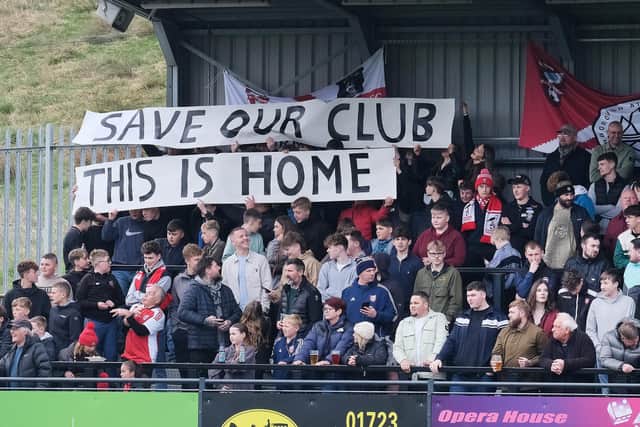 Boro supporters make their point at the final home league game of the season. Photo by Richard Ponter
