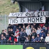 Boro supporters make their point at the final home National League North game of the season at Scarborough Sports Village against Darlington. Photo by Richard Ponter