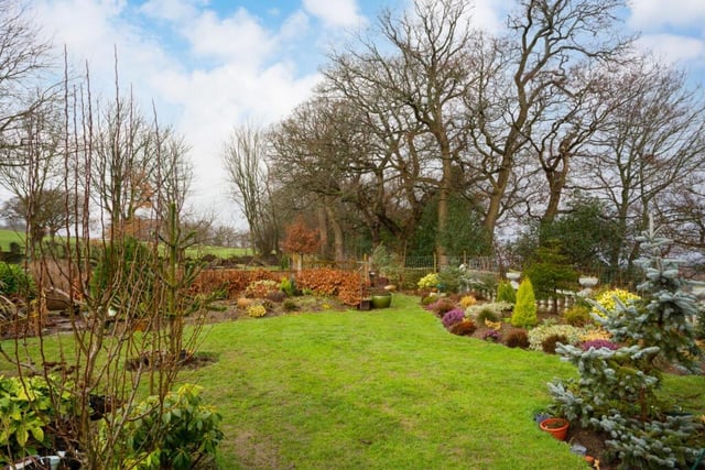 A private and landscaped garden is filled with colour and interest.