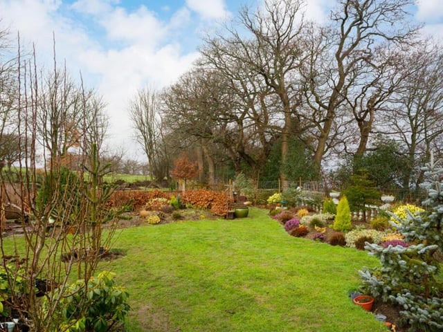 A private and landscaped garden is filled with colour and interest.