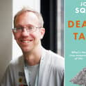 Jonathan Squirrell and the front cover of his book, Dead Man Talking.