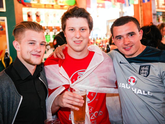 Curtis, Jordan & Stefan all ready to cheer England on in the Euros in Scarborough Flyer