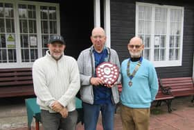 Summer Champion of Champions winner Billy Holdsworth (centre), with runner-up Gary Thornton, left, and Association President Ed McCormack.