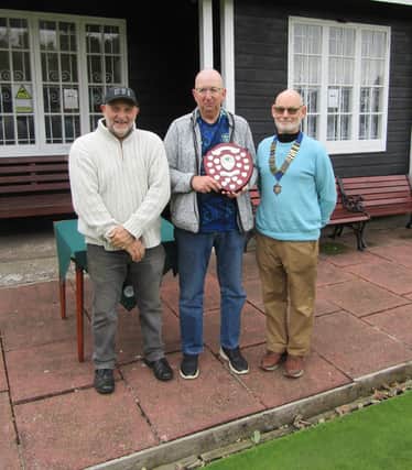 Summer Champion of Champions winner Billy Holdsworth (centre), with runner-up Gary Thornton, left, and Association President Ed McCormack.