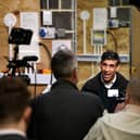 Rishi Sunak speaks to members of the press during a visit to the Construction Skills Village on January 25, 2024 in Eastfield (Photo by Darren Staples-WPA Pool/Getty Images)