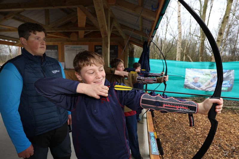 Students try out archery at the opening of the Adventure Wood at North Yorkshire Water Park