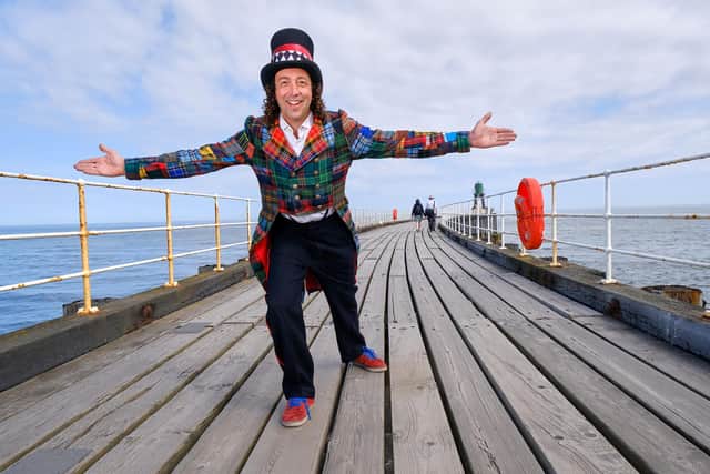 Steve Cousins, the Rock Showman on Whitby Pier ahead of The Yorkshire Fossil Festival.
picture: Tony Bartholomew