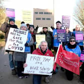 Nurses and supporters on the picket line outside Scarborough Hospital.